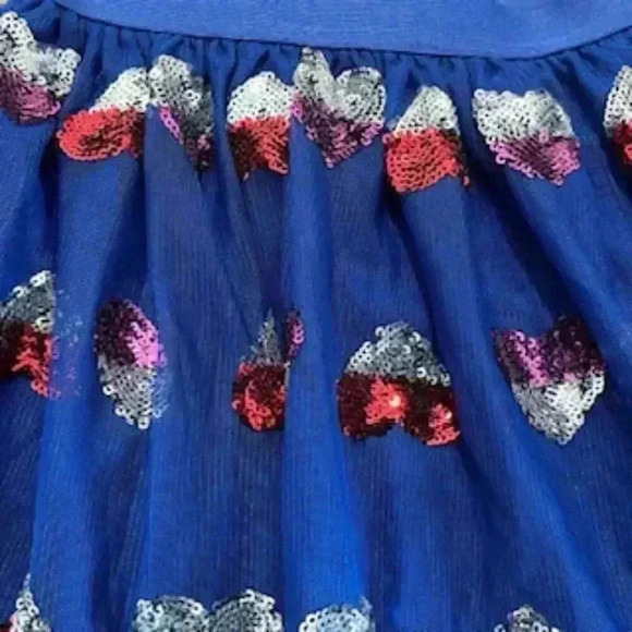 Cat & Jack‎ Tule Skirt  girls XS 4/5 Blue tule red Sequin Hearts  lined - Picture 10 of 11